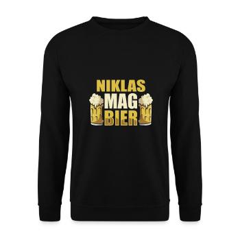 Niklas mag Bier Name Geburtstag - Unisex Pullover - Schwarz - Vorne - Alina (178cm) & Michal (187cm)