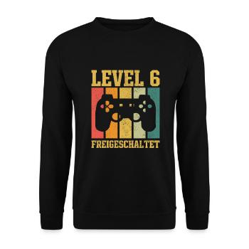 Level 6 freigeschaltet - Unisex Pullover - Schwarz - Vorne - Alina (178cm) & Michal (187cm)