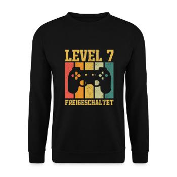 Level 7 freigeschaltet - Unisex Pullover - Schwarz - Vorne - Alina (178cm) & Michal (187cm)