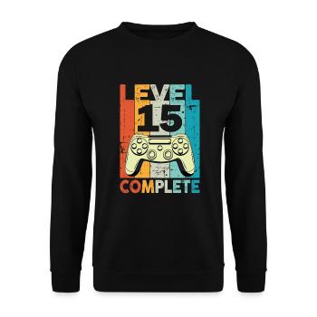 Level 15 Complete Gaming Geburtstag - Unisex Pullover - Schwarz - Vorne - Alina (178cm) & Michal (187cm)