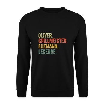 Oliver Grillmeister Ehemann Vorname Grillen - Unisex Pullover - Schwarz - Vorne - Alina (178cm) & Michal (187cm)
