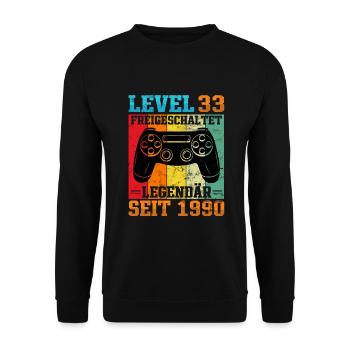 Gaming Geburtstag 1990 Level 33 - Unisex Pullover - Schwarz - Vorne - Alina (178cm) & Michal (187cm)