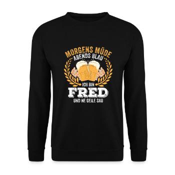 Fred Vorname Name Geburtstag Bier saufen - Unisex Pullover - Schwarz - Vorne - Alina (178cm) & Michal (187cm)