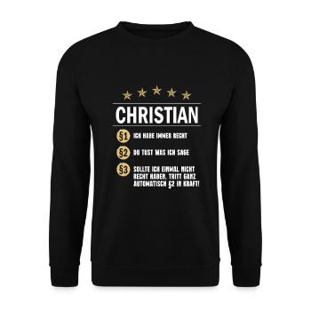 Christian Habe immer Recht Namenstag - Unisex Pullover - Schwarz - Vorne - Alina (178cm) & Michal (187cm)