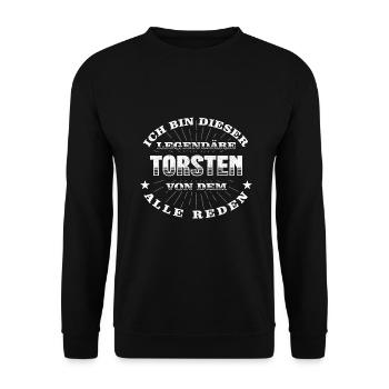 Legendärer Torsten lustiger vorname Name - Unisex Pullover - Schwarz - Vorne - Alina (178cm) & Michal (187cm)