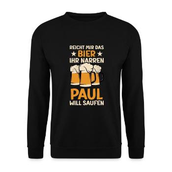 Reicht mir das Bier Paul Saufen Namen - Unisex Pullover - Schwarz - Vorne - Alina (178cm) & Michal (187cm)