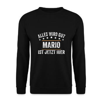 Mario Vorname Name Geburtstag - Unisex Pullover - Schwarz - Vorne - Alina (178cm) & Michal (187cm)