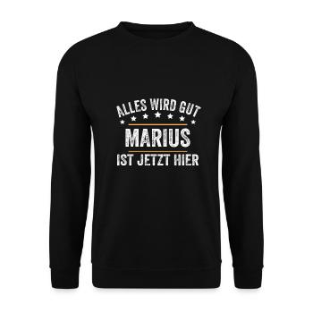 Marius Vorname Name Geburtstag - Unisex Pullover - Schwarz - Vorne - Alina (178cm) & Michal (187cm)