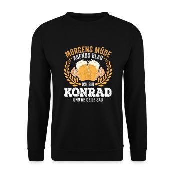 Konrad Vorname Name Geburtstag Bier saufen - Unisex Pullover - Schwarz - Vorne - Alina (178cm) & Michal (187cm)