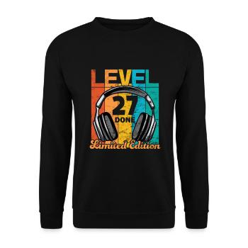 Anniversaire de jeu 27 ans Niveau 27 Terminé - Sweat-shirt Unisexe - noir - Devant - Alina (178cm) & Michal (187cm)