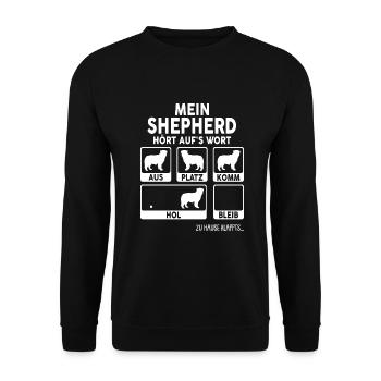Australian Shepherd Geschenk Hunde - Unisex Pullover - Schwarz - Vorne - Alina (178cm) & Michal (187cm)