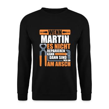Vorname Martin Name Geburtstag Geschenk - Unisex Pullover - Schwarz - Vorne - Alina (178cm) & Michal (187cm)