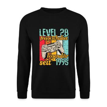 Level 28 freigeschaltet legendär seit 1995 - Unisex Pullover - Schwarz - Vorne - Alina (178cm) & Michal (187cm)