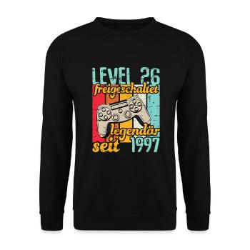 Level 26 freigeschaltet legendär seit 1997 - Unisex Pullover - Schwarz - Vorne - Alina (178cm) & Michal (187cm)