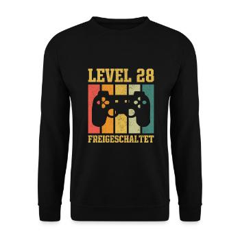 Level 28 freigeschaltet - Unisex Pullover - Schwarz - Vorne - Alina (178cm) & Michal (187cm)