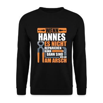 Vorname Hannes Name Geburtstag Geschenk - Unisex Pullover - Schwarz - Vorne - Alina (178cm) & Michal (187cm)