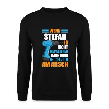 Stefan Vorname Name Geburtstag Reparieren - Unisex Pullover - Schwarz - Vorne - Alina (178cm) & Michal (187cm)