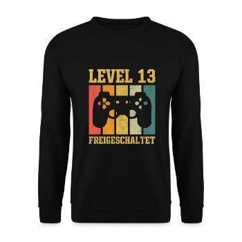 Level 13 freigeschaltet - Unisex Pullover - Schwarz - Vorne - Alina (178cm) & Michal (187cm)