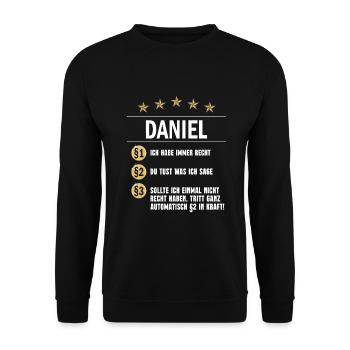 Daniel Habe immer Recht Namenstag - Unisex Pullover - Schwarz - Vorne - Alina (178cm) & Michal (187cm)