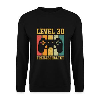Level 30 freigeschaltet - Unisex Pullover - Schwarz - Vorne - Alina (178cm) & Michal (187cm)