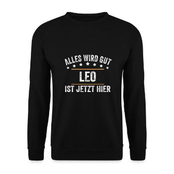 Leo Vorname Name Geburtstag - Unisex Pullover - Schwarz - Vorne - Alina (178cm) & Michal (187cm)