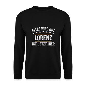 Lorenz Vorname Name Geburtstag - Unisex Pullover - Schwarz - Vorne - Alina (178cm) & Michal (187cm)