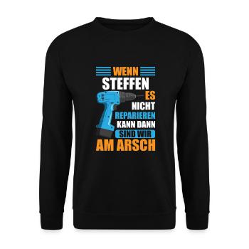 STeffen Vorname Name Geburtstag Reparieren - Unisex Pullover - Schwarz - Vorne - Alina (178cm) & Michal (187cm)