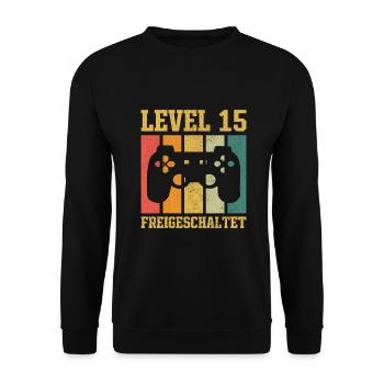 Level 15 freigeschaltet - Unisex Pullover - Schwarz - Vorne - Alina (178cm) & Michal (187cm)