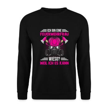 Feuerwehrfrau Feuerwehr Feuerwehrmann Mama - Unisex Pullover - Schwarz - Vorne - Alina (178cm) & Michal (187cm)
