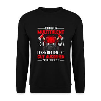 Feuerwehrfrau Feuerwehr Feuerwehrmann Mama - Unisex Pullover - Schwarz - Vorne - Alina (178cm) & Michal (187cm)