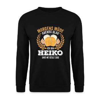 Heiko Vorname Name Geburtstag Bier saufen - Unisex Pullover - Schwarz - Vorne - Alina (178cm) & Michal (187cm)
