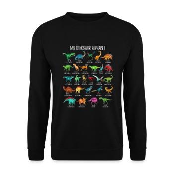 My Dinosaur Alphabet Kids Species Dino A-Z - Unisex Sweatshirt - black - Front - Alina (178cm) & Michal (187cm)
