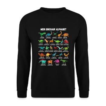 Mein Dinosaurier Alphabet Kinder Arten Dino A-Z - Unisex Pullover - Schwarz - Vorne - Alina (178cm) & Michal (187cm)