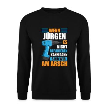 Jürgen Vorname Name Geburtstag Reparieren - Unisex Pullover - Schwarz - Vorne - Alina (178cm) & Michal (187cm)