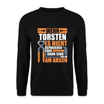 Vorname Torsten Name Geburtstag Geschenk - Unisex Pullover - Schwarz - Vorne - Alina (178cm) & Michal (187cm)