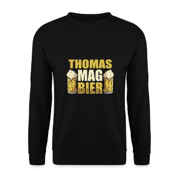 Thomas mag Bier Name Geburtstag - Unisex Pullover - Schwarz - Vorne - Alina (178cm) & Michal (187cm)
