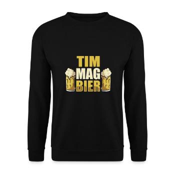 Tim mag Bier Name Geburtstag - Unisex Pullover - Schwarz - Vorne - Alina (178cm) & Michal (187cm)