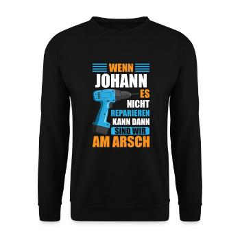 Johann Vorname Name Geburtstag Reparieren - Unisex Pullover - Schwarz - Vorne - Alina (178cm) & Michal (187cm)