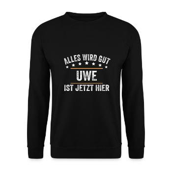 Uwe Vorname Name Geburtstag - Unisex Pullover - Schwarz - Vorne - Alina (178cm) & Michal (187cm)