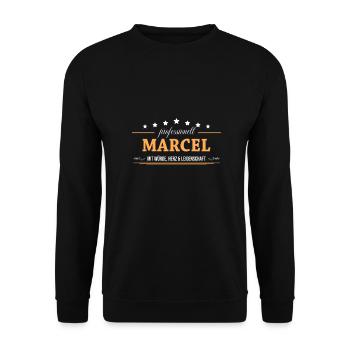 Professionell Marcel Name Vorname - Unisex Pullover - Schwarz - Vorne - Alina (178cm) & Michal (187cm)