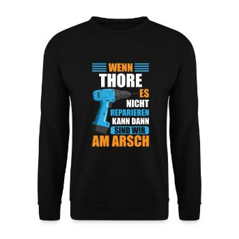 Thore Vorname Name Geburtstag Reparieren - Unisex Pullover - Schwarz - Vorne - Alina (178cm) & Michal (187cm)