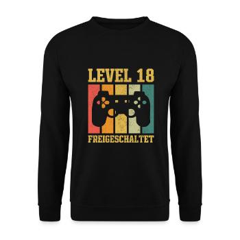 Level 18 freigeschaltet - Unisex Pullover - Schwarz - Vorne - Alina (178cm) & Michal (187cm)