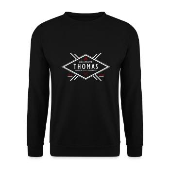 Grillmeister Thomas Vorname Name - Unisex Pullover - Schwarz - Vorne - Alina (178cm) & Michal (187cm)