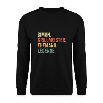 Simon Grillmeister Ehemann Vorname Grillen - Unisex Pullover - Schwarz - Vorne - Alina (178cm) & Michal (187cm)