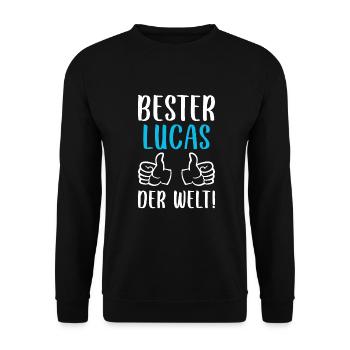 Lucas Vorname Name Geburtstag - Unisex Pullover - Schwarz - Vorne - Alina (178cm) & Michal (187cm)