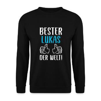 Lukas Vorname Name Geburtstag - Unisex Pullover - Schwarz - Vorne - Alina (178cm) & Michal (187cm)