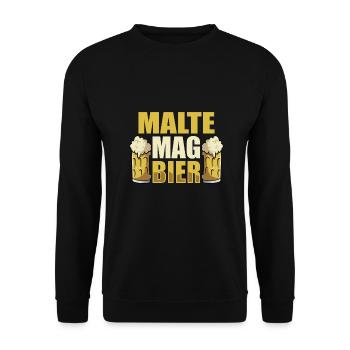 Malte mag Bier Name Geburtstag - Unisex Pullover - Schwarz - Vorne - Alina (178cm) & Michal (187cm)