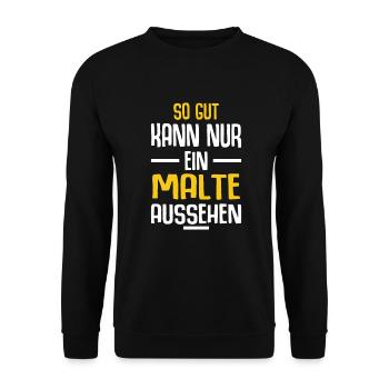 Malte Vorname Name Geburtstag - Unisex Pullover - Schwarz - Vorne - Alina (178cm) & Michal (187cm)