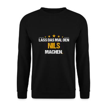 Lass das mal den Nils machen Name - Unisex Pullover - Schwarz - Vorne - Alina (178cm) & Michal (187cm)