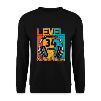 Anniversaire de jeu 34 ans Niveau 34 complet - Sweat-shirt Unisexe - noir - Devant - Alina (178cm) & Michal (187cm)